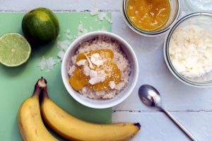 Kokos-Milchreis mit Mango-Mus - glutenfrei, vegan, lecker